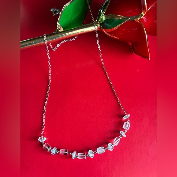 925 Sterling Silver Jewelry - 925 Silver Necklace,Chic Silver Necklace with Clear Gems